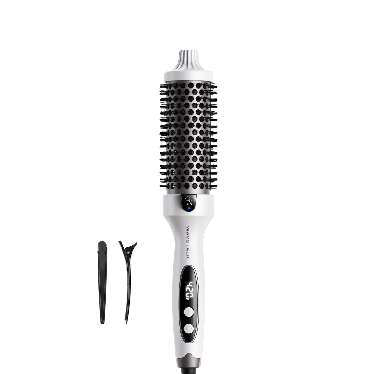 Wavytalk Blowout Boost Thermal Brush, 1.5 inch Heated Round Brush for Blowout Look, Negative Ion Technology, Ceramic Tourmaline, 5 Temperature Settings, Dual Voltage, White