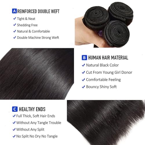 Straight Human Hair Bundles 14 14 14 Inch Trippy Hair Bundles 100% Brazilian Unprocessed Raw Hair Weave Bundles Human Hair Extensions For Black Women Natural Color