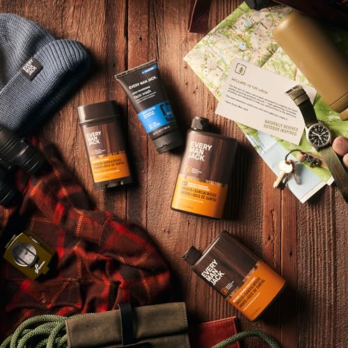Every Man Jack Men’s Amber + Sandalwood Bath and Body Gift Set - Clean Ingredients & Sandalwood, Amber, and Vetiver scent - Round Out His Routine with Body Wash, 2-in-1 Shampoo, Deodorant & Face Wash