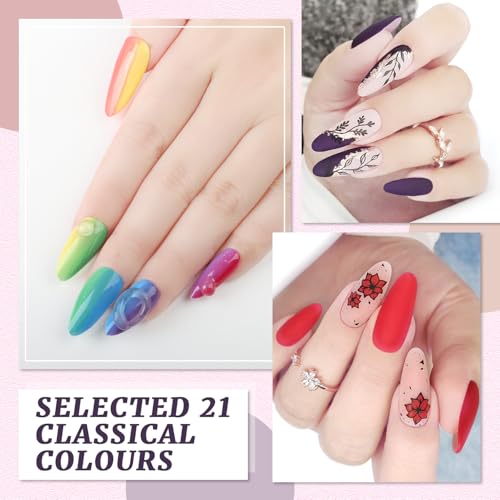 LAVENDER VIOLETS Gel Nail Kit 240 Pcs Short Almond Nail Tips Extension, 21 Gel Colors with Portable U V Light, Nail Glue Base/Glossy/Matte Top Coat for Women Girls VC17