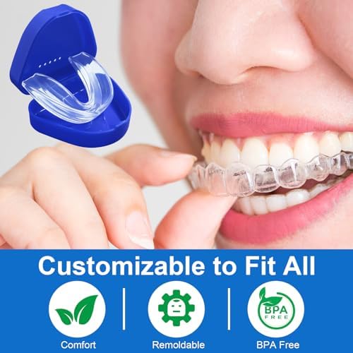 Mouth Guard for Grinding Teeth at Night - Custom Moldable Dental Guard for Teeth Clenching and Bruxism Relief, BPA-Free Night Guard with Cleaning Tablets, 4 Packs, 2 Sizes