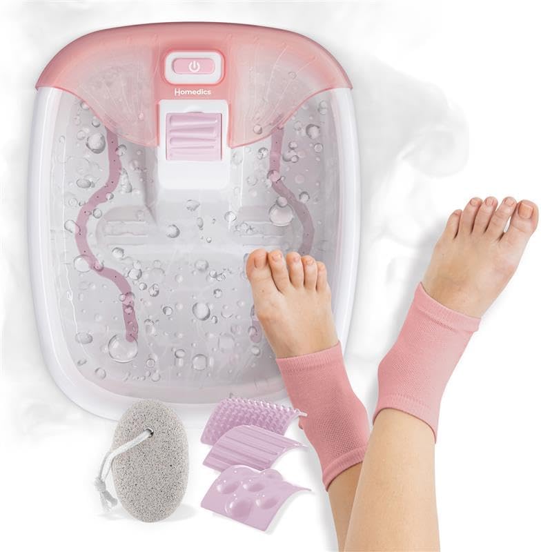 Homedics Bubble Bliss® Deluxe Footbath Gift Set – Heated Foot Spa with Invigorating Bubbles, 3 Massage Attachments, Pumice Stone, Moisturizing Heel Socks & Splash Guard for Ultimate Relaxation