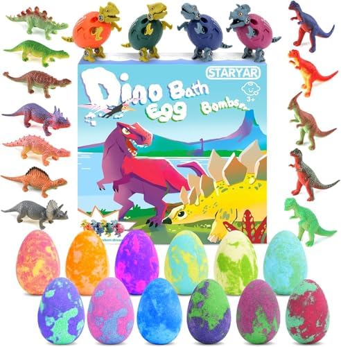 Bath Bombs for Kids with Surprise Toys Inside - 16 Pack Organic Dinosaur Eggs Bath Bombs Gift Set, Dino Eggs, Dinosaur Toys for Kids 3 4 5 6 7 8 9 Years, Birthday Gifts for Boys Girls
