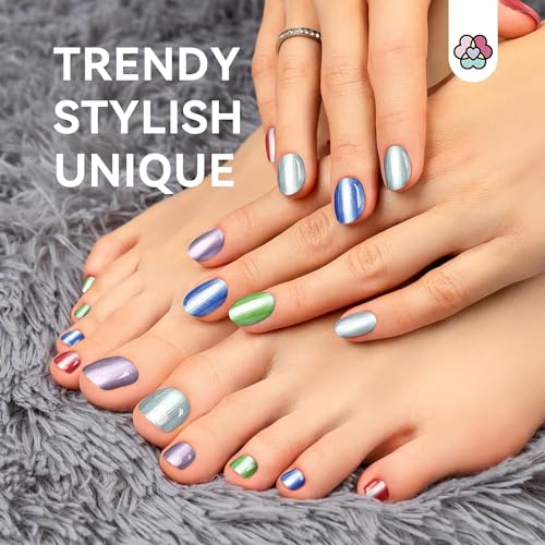 SAVILAND Metallic Nail Polish Set: 12 Colors Mirror Chrome Glitter Nail Polish 0.34oz Holographic Red Silver Pink Nail Polish Quick-Dry Base Top Polish Coat for Fingernail Toenail French Manicure Art