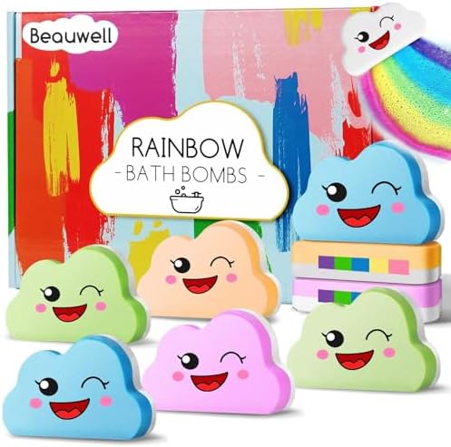 Rainbow Bath Bombs Gift Set, Handmade Organic 8 Pcs Bath Bombs for Kids Girls, Natural Kids Bubble Bath Fizzy, Easter Basket Stuffers Easter Gifts