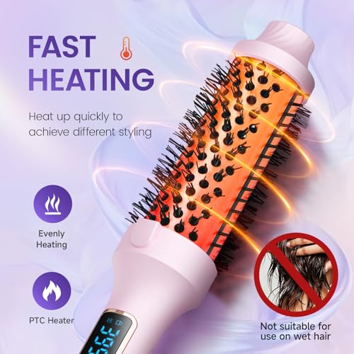 PRITECH Thermal Brush 1.5 inch, Heated Round Brush Creates Blowout Look, Ionic Curling Iron Brushes with Adjustable temperature, Dual Voltage Hair Styling Tool