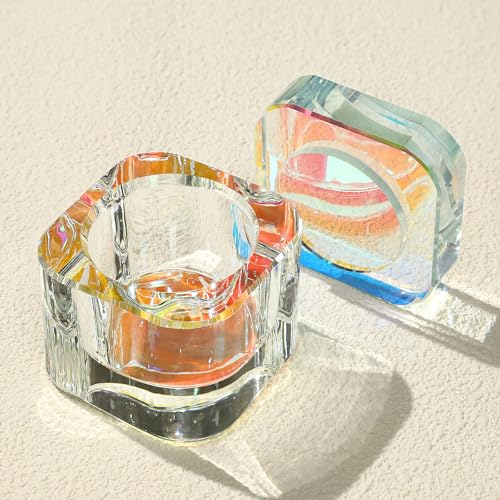 Udefineit Nails Tips Art Dappen Dish with Lid, Heavy Duty Crystal Glass Liquid Powder Dappen Monomer Cup, Dazzling Colorized Glaze Nail Art Brush Washing Container for Professional & Home Use