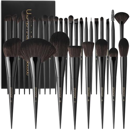 Docolor Makeup Brushes Set Professional 30Pcs Obsidian Makeup Brushes Premium Synthetic Powder Kabuki Foundation Contour Blush Concealer Eye Shadow Blending Eyeliner Crease Eyebrow Make Up Brush Kit
