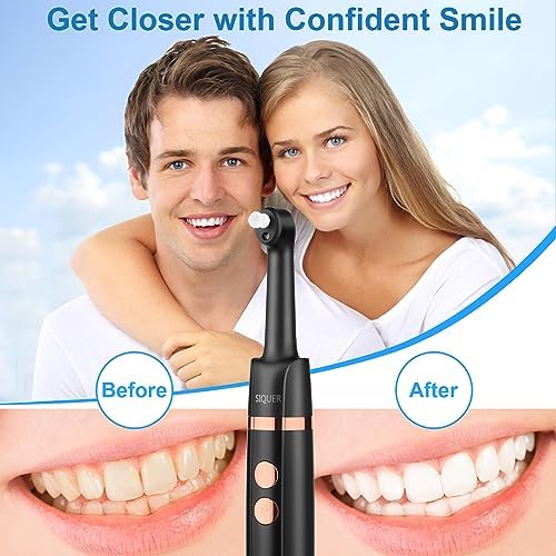 Tooth Polisher - SIQUER Plaque Remover for Teeth Whitening Dental Tools Electric Tartar Polishing Teeth Cleaning Kit with LED Light 5 Speed Modes with 5 Replacement Brush Heads (Black)