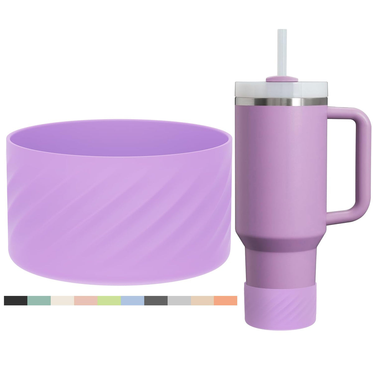 Affute Protective Silicone Boot for Stanley Quencher H2.0 40 oz & IceFlow Flip 20 oz 30 oz and hydroflask 12-24 oz, Anti-Slip Bottle Bottom Sleeve Cover (Violet)
