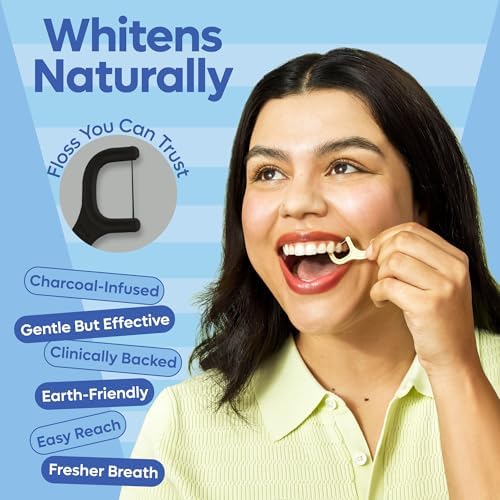 SmartLifeco Biodegradable* Dental Floss Picks - Charcoal Thread Flossers for Adults, All Natural Teeth Whitening, Eco Friendly Straw Wheat Handle, Toothpick Stick Soft on Gums, Zero Waste Vegan, 200x