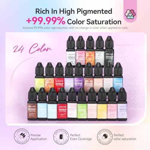 SAVILAND Airbrush Gel Nail Polish: Dilution-Free 24 Colors Airbrush for Nails Non-Acetone for Gradients Nails Blush Nails Layered Nail Art Various Pattern High Color Saturation for Home Salon Kit