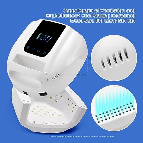 UV LED Nail Lamp 96W, Rechargeable UV Light for Gel Nails with Metal Base, Auto Sensor and 4 Timer Settings, Salon Quality UV Nail Light(White)