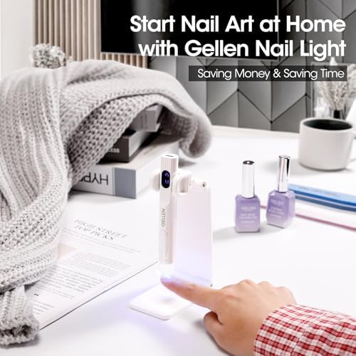 Gellen Portable Mini UV Light for Gel Nails, Handheld UV Nail Lamp with Base, 3 Timer Settings, LCD Display, Fingernails Curing Nail U V Light