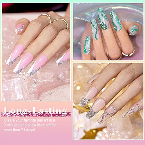 RARJSM Reflective Glitter Nail Art Gel Liner Flash Diamond Painted Gel Nail Polish 12 Colors 5ml Sparkle Silver Brown Hot Pink Green Black Pigment UV LED Soak off Curing Requires for Nail Design