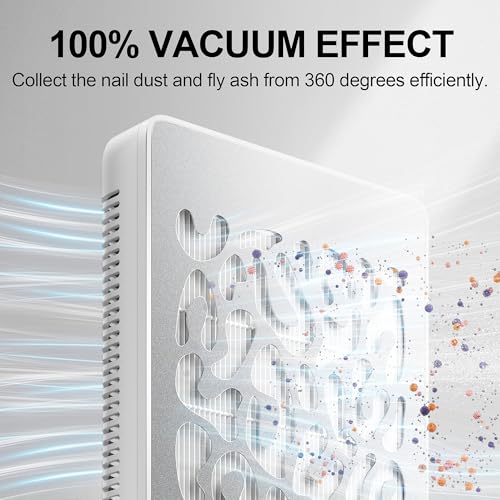 L'UGX Nail Dust Collector, Professional Dust Collector Nail Tech, Powerful Dust Suction Machine Manicure Pedicure Tool for Acrylic Nail Polishing, Low Noise, 30 Pcs Filter Papers