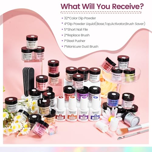 32 Color Dip Nail Powder Starter Kit 36 Bottle Blue Cheese Yellow Nail Dip Powder Kit with Base Top Coat Activator for French Nail Art Manicure DIY Salon