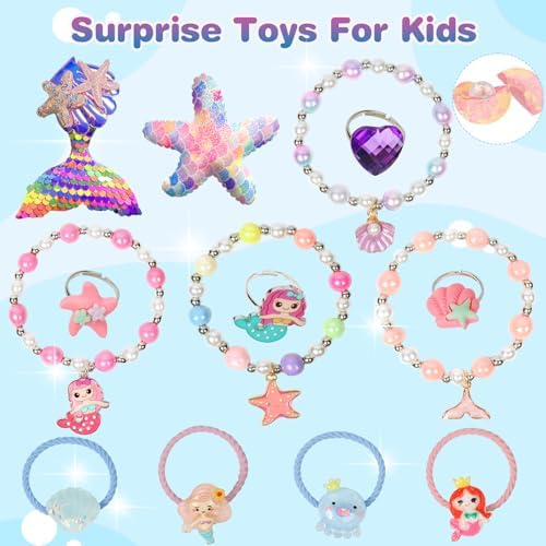 Girls Bath Bombs with Toys Inside for Kids, 12 Pcs Natural Mermaid Princess Bubble Bath Bomb with Jewelry Surprise Inside, Christmas Easter Basket Stuffer Valentines Day Birthday Gift Set