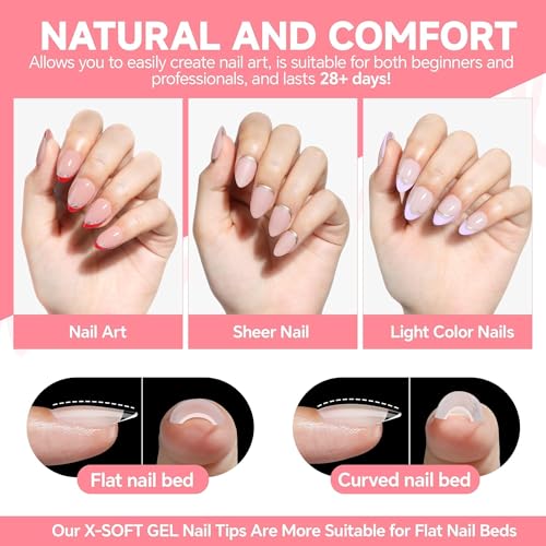UNA GELLA Short Almond Nail Tips Thicker X-Soft Flexible Gel Nail Tips Pre-Etched 330PCS Full Cover Short Acrylic Fake Nails Strength Nails for Press on Nail Extensions DIY Salon 15 Sizes