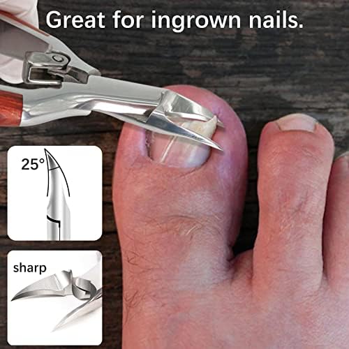 Podiatrist Toenail Clippers for Ingrown&Thick Toenails, alicates para uñas de pies, Luxury Wooden Handle Nail Clippers, Professional Toenail Cutter for Seniors, Men, Women