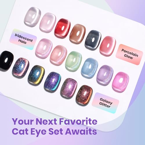 Beetles Cat Eye Gel Nail Polish Set - 6 Colors Summer Chameleon Cat Eye Green Pink Blue Purple Mermaid Gel with Magnet Soak Off UV Prismatic Mirage Collection Salon Nail Art Manicure Gift for Women