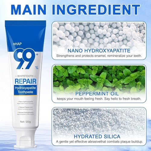 2Pack Hydroxyapatite Toothpaste, Fluoride Free Nano Hydroxyapatite Toothpaste, Help for Strengthening Enamel, Gentle Mint