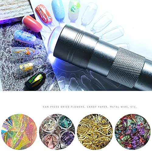 Handheld Nails Art UV Press Light, UV Lamp with French Nail Stamper Head Art Stamp Polish Print Quick Dry Lamp Small Glow Flashlights with 12 LED Lights, Portable Light Nail Dryer for Gel