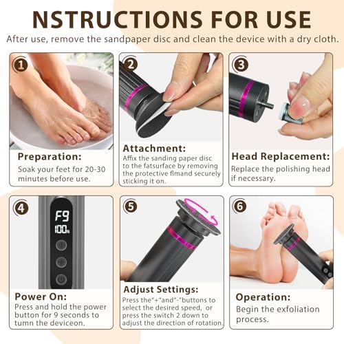 Callus Remover for feet- 2 in 1 Electric Foot File,Adjustable Speed Foot File with Sandpaper Discs & Grinding Heads, 9 Speeds Electric Foot Callus Remover, Pedicure Tools for Valentine's Day Gift