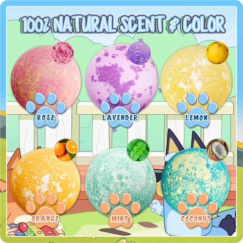 Bath Bombs for Kids: XXL Bath Bombs with Surprise Inside, Organic Bath Bombs Rich in Natural Essential Oils, Kids Bath Bombs Gift Set for Dry Skin Moisturize, Gifts Card for Kids (6 Pcs)