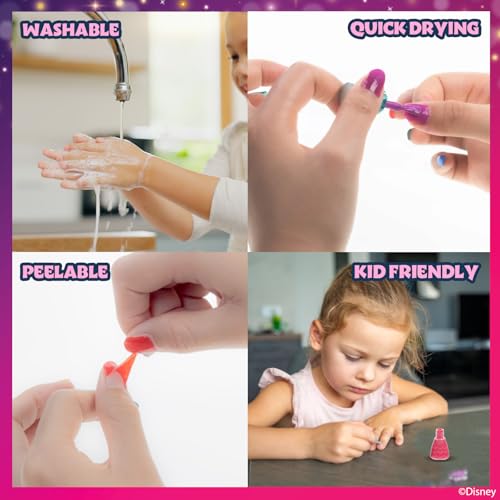 Townley Girl Disney Princess Castlebox Non-Toxic Peel-Off Water-Based Natural Safe Quick Dry Nail Polish | Gift Kit Set for Kids Girls, First Princess | Opaque Colors, Ages 3+ (18 Pcs)