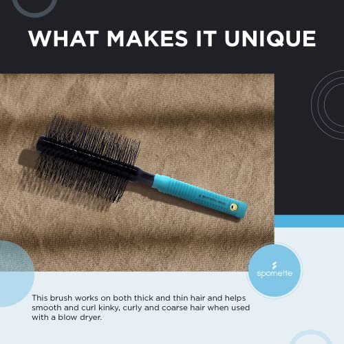 Spornette Double Stranded XL Round Brush, Nylon Bristles - Round Brush for Straightening, Anti-Frizz, Detangling, Volumizing - Styling for Wavy & Curly, Medium & Long Hair Lengths (2.75 Inches)
