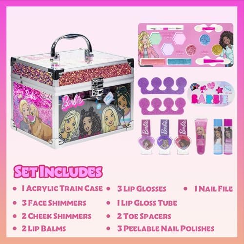 Barbie Movie Kids Makeup Kit for Girls, Real Washable Toy Makeup Set, Barbie Gift, Play Makeup and Pretend Play Toys Ages 3 4 5 6 7 8 9 10 11 12, By Townley Girl