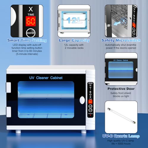 UV Light Nail Tool Cleaning Machine 12L High Capacity UV Cleaning Cabinet Salon Tools Cleaning Box with Timer Setting
