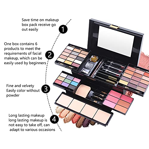 Pure Vie 54 Color All-in-One Holiday Gift Makeup Set Cosmetic Essential Starter Bundle Include Eyeshadow Palette Lipstick Concealer Blush Mascara Foundation Face Powder - Makeup Kit for Women Full Kit