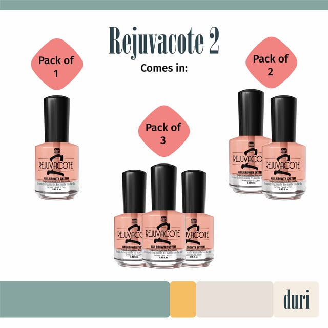 Duri Rejuvacote 2 Nail Growth System Sensitive Formula - Nail Hardener and Strengthener for Brittle, Breaking, Splitting Nail Repair - 0.45 Fl Oz (Pack of 1)