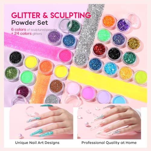 Acrylic Nail Kit with Everything: Professional Nail Kit Set for Beginners 48W Nail Lamp Complete Nail Supplies Salon