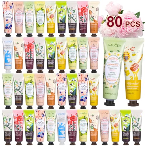 80 Pack Hand Cream Gift Set: Hand Lotion Travel Size, Teacher Appreciation Gifts, Hand Cream for Dry Cracked Hands, Mini Lotion Bulk, Small Gifts for Women Corworkers Nurse Birthday Party