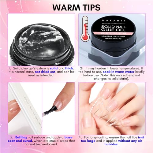 Makartt Solid Nail Glue Gel: Nail Glue for Press on Nails 2pcs, Clear Solid Gel Nail Glue for Nail Tips Strong Fake Nail Bonding Gel Glue for Acrylic Nails Non-Stick Hands Hard Gel for Nail Art 15ml*2