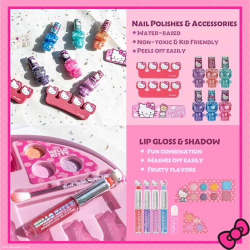 Hello Kitty Face Light-Up Makeup Vanity Set for Girls, Includes Nail, Eye and Lip Accessories, Perfect Birthday and Holiday Gift, AA Batteries Not Included, Ages 3+ by Townley Girl