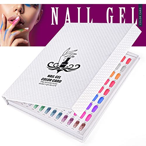 Noverlife Professional 216 Nail Colors Chart, White Nail Gel Polish Display Card Book, Nail Art Salon Nail Design Display Booklet, Nail Color Swatches Nail Practice Card Design Board