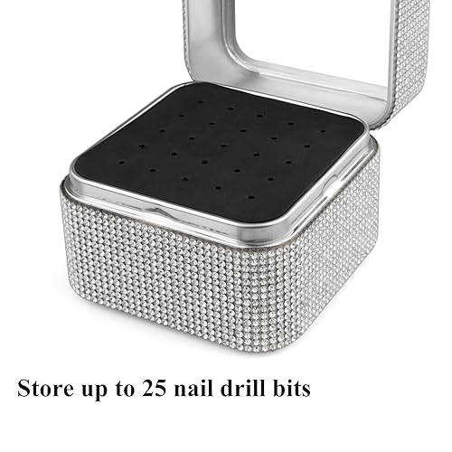 Nail Drill Bits Holder Rhinestone Case Box- 25 Holes Dustproof Portable Storage Box Efile Nail Bits Displayer Organizer Container for Manicure Tools