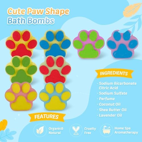 Bath Bombs for Kids With Surprise Inside, 40 Large Number Pack Paw Shape Gift Set, Natural Organic Bubble Bath Fizzy for Girls Boys With Bath Toys Inside