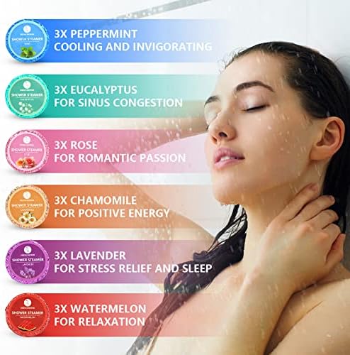Shower Steamers Aromatherapy, 18-Pack Shower Bombs, Birthday Gifts for Wife Women Mom Her Daughter, Organic Eucalyptus Mint Rose Lavender Chamomile Watermelon Essential Oil, Gifts for Men