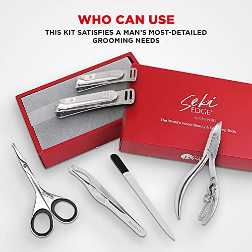 Seki Edge Craftsman Luxury Men's Grooming Set (SS-3103) - 6 Piece Premium Manicure & Pedicure Kit with Clippers, Nipper, Scissors, File, Tweezers in Travel Case
