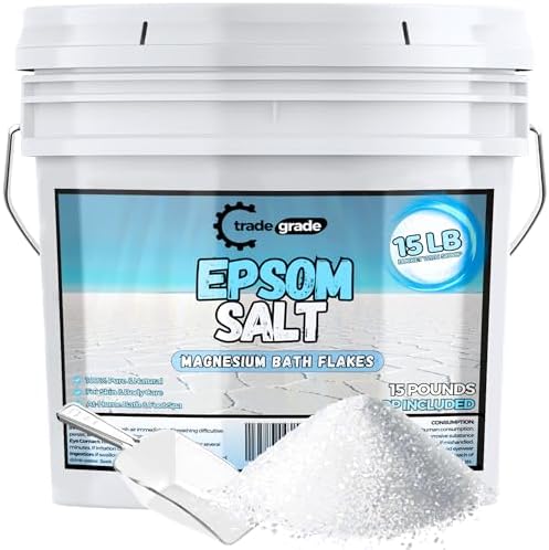 Epsom Salt Bath Soak 15 lb Bucket – Unscented, Pure Epsom Salt Bulk Crystals, Magnesium Sulfate for Full Body or Foot Soaks, Resealable Container with Scoop for Home Bath Use