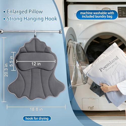 Bath Pillows for Tub, Luxury Bath Pillow Soft 4d Mesh, Bathtub Pillow with 6 Suction Cups, Ergonomic Bath Tub Pillows for Head and Neck, Bath Accessories for Women Relaxation Gifts (Grey)