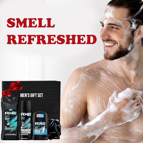 Father's Day Gift Set for Men, Includes Apollo Body Wash, Apollo Deodorant Stick, Ice Chill Deodorant Stick, Men's Shower Loofah in Gift Box, for Him Dad Fathers Man Boyfriend