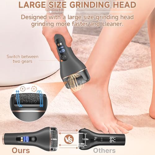 AdamPark Electric Callus Remover for Feet,Rechargeable & Waterproof Pedi File, 2-in-1 Wet/Dry Foot Scrubber for Hard Cracked Dead Skin, Portable Pedicure Tool with Professional Grinding Heads