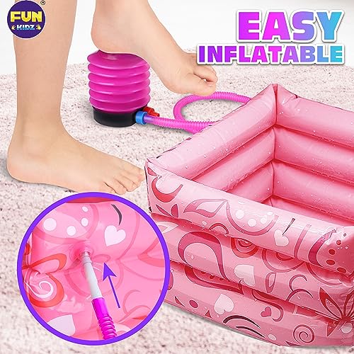 Kid Foot Spa Kit, Funkidz Pedicure Set for Girls Size 17.91Wx12.4L Box Includes Bigger Inflatable Durable Foot Tub Inflator Pump Peelable Nail Polish Supplies of Sleepover Slumber Party Kit