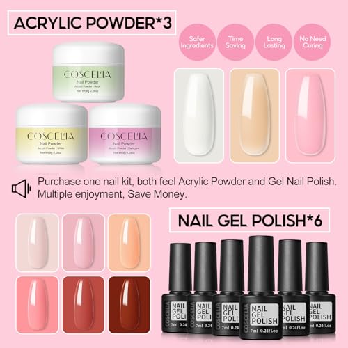 Acrylic Nail Kit for Beginners with Everything 3pc Acrylics Powder 6pcs Gel Nail Polish 18pcs Glitter Decoration Powder Professional Nails Kit Acrylic Set with U V Light and Drill Gifts for Women